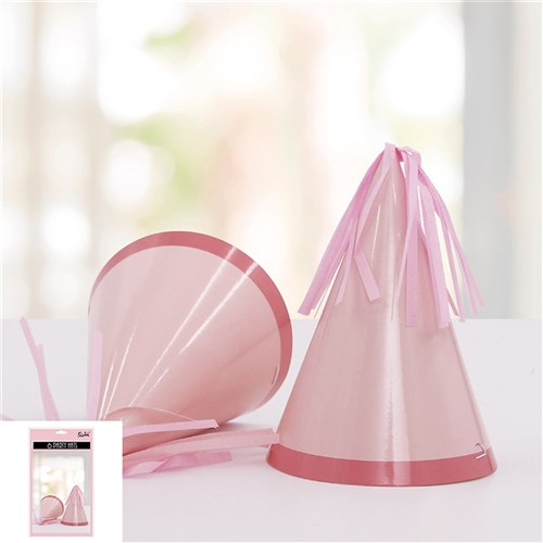 PK6 15.5CM PINK PAPER HATS W/TASSEL