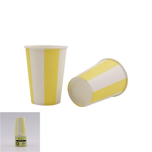 12PK 266ML YELLOW STRIPED PAPER CUPS