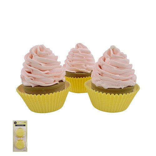 100 YELLOW PAPER CUPCAKE LINERS-TOP: 7.5CM BOTTOM: 5CM H: 3CM