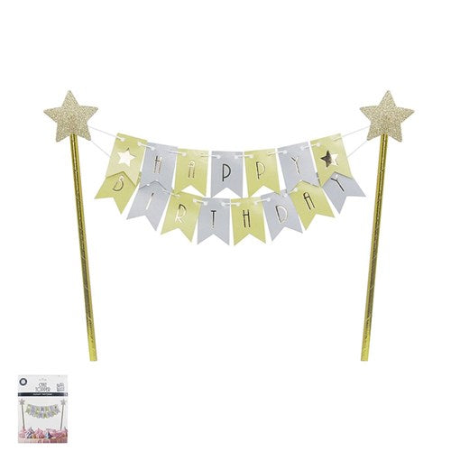 YELLOW BUNTING HAPPY BIRTHDAY CAKE TOPPER