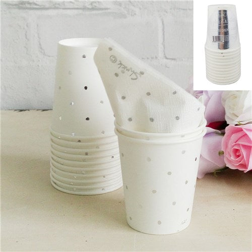 12PK 266ML METALLIC SILVER DOTTY PAPER CUP