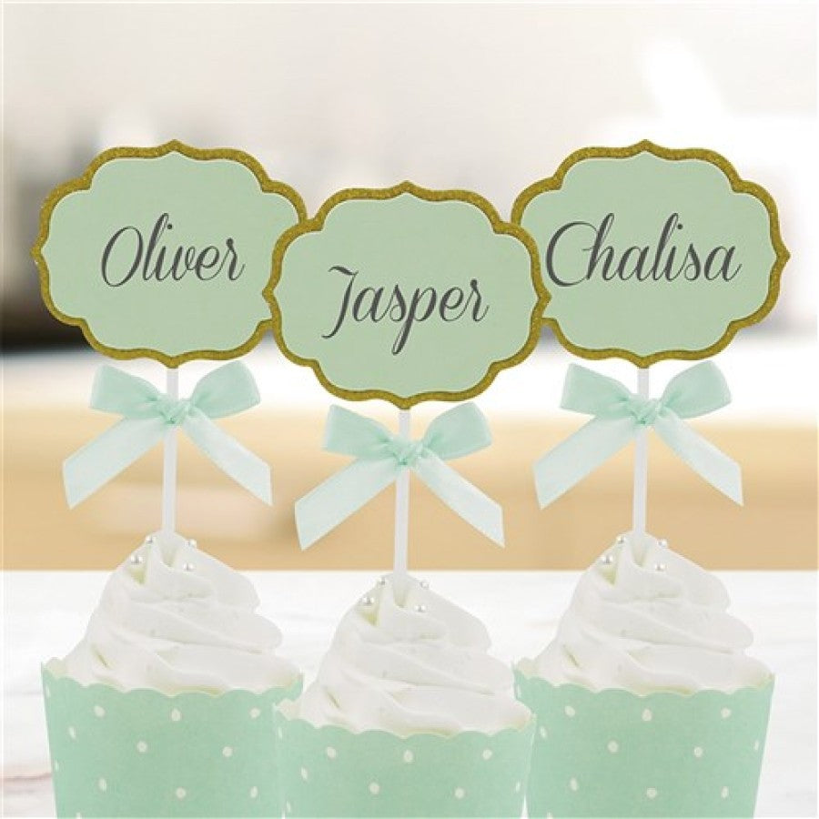 6pk Mint Writable Cupcake Topper - 5x6cm