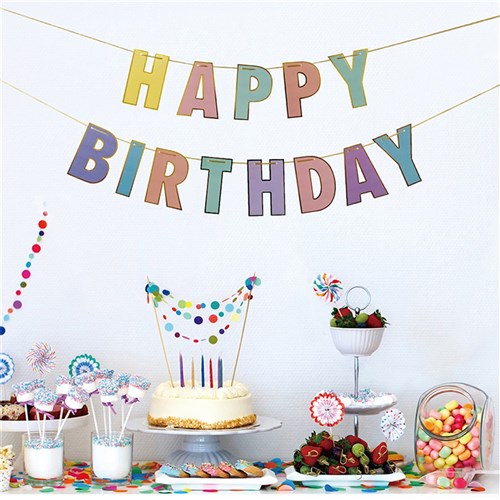 3M Multi-Coloure w/Gold Edging Birthday Banner