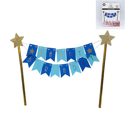 BLUE BUNTING HAPPY BIRTHDAY' CAKE TOPPER