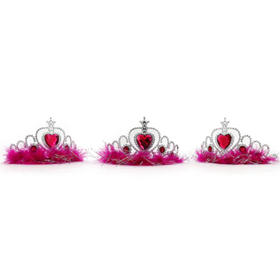 SILVER TIARA W/PINK FUR &amp; HEART STONE