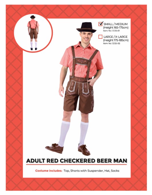 Adult Beer Man Costume (red check) S/M