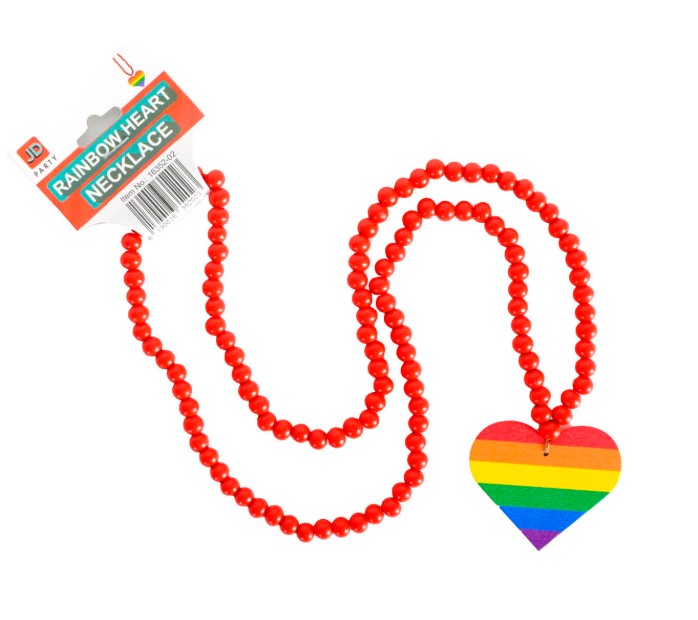 Rainbow Heart Necklace Red Beads