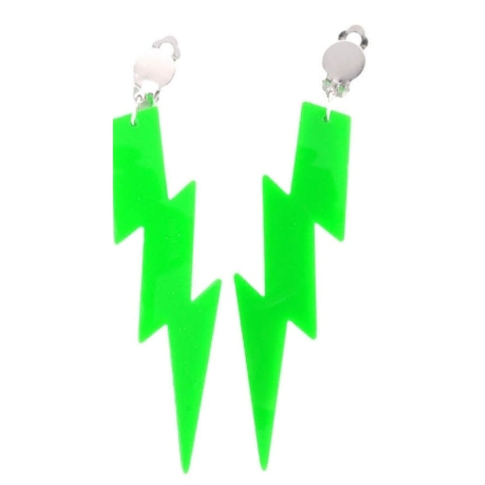 80s Lightning Earrings Clip on (Green)