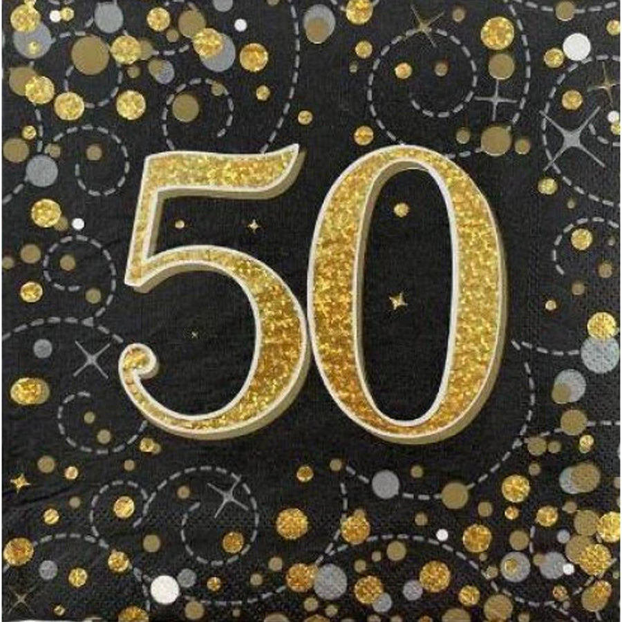 Sparkling Fizz Black Gold Napkin 33cm "50" PK16