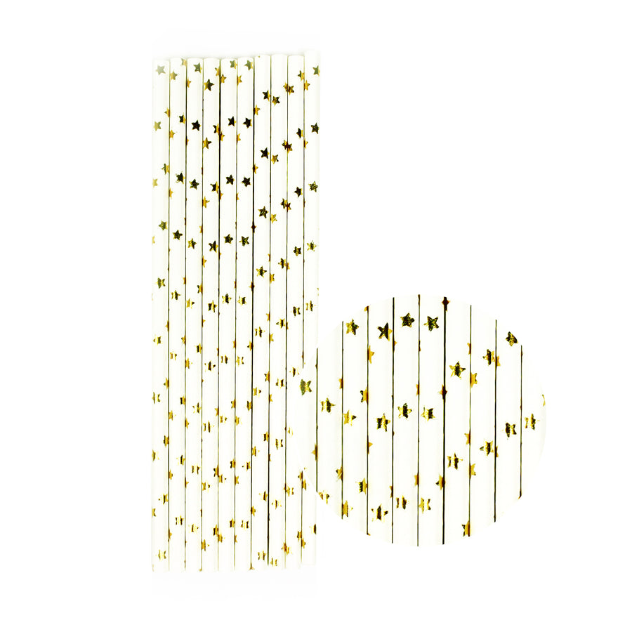 PAPER STRAWS METALLIC GOLD STAR