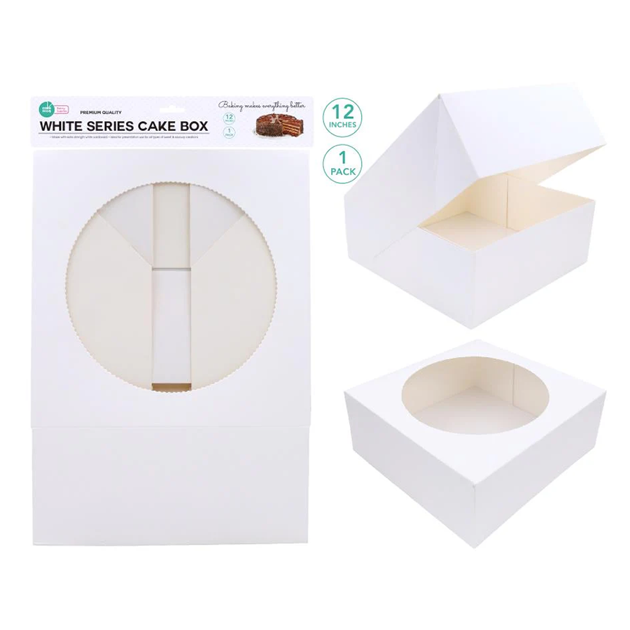 White Cardboard Cake Box With Window Face - 12" x 12" x 6"