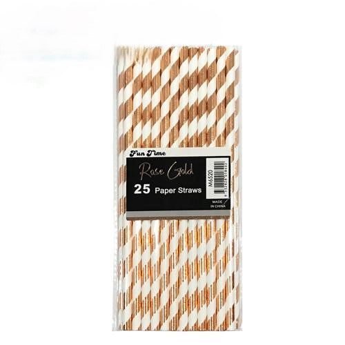 ROSE GOLD STRIPED STRAW PK25