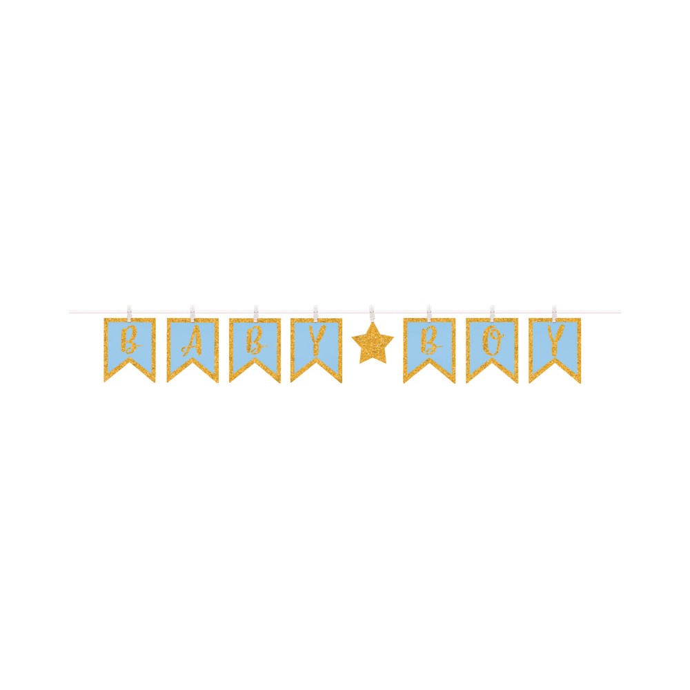 Baby Shower Boy Clothespin Glittered Letter Banner