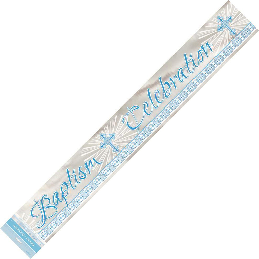 Radiant Cross "Baptism Celebration" Blue Foil Banner 3.65m (12')