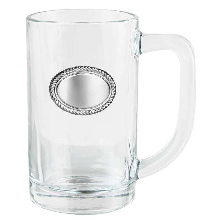 BEER MUG W HANDLE PEWTER LOOK BADGE 500ML 16CM