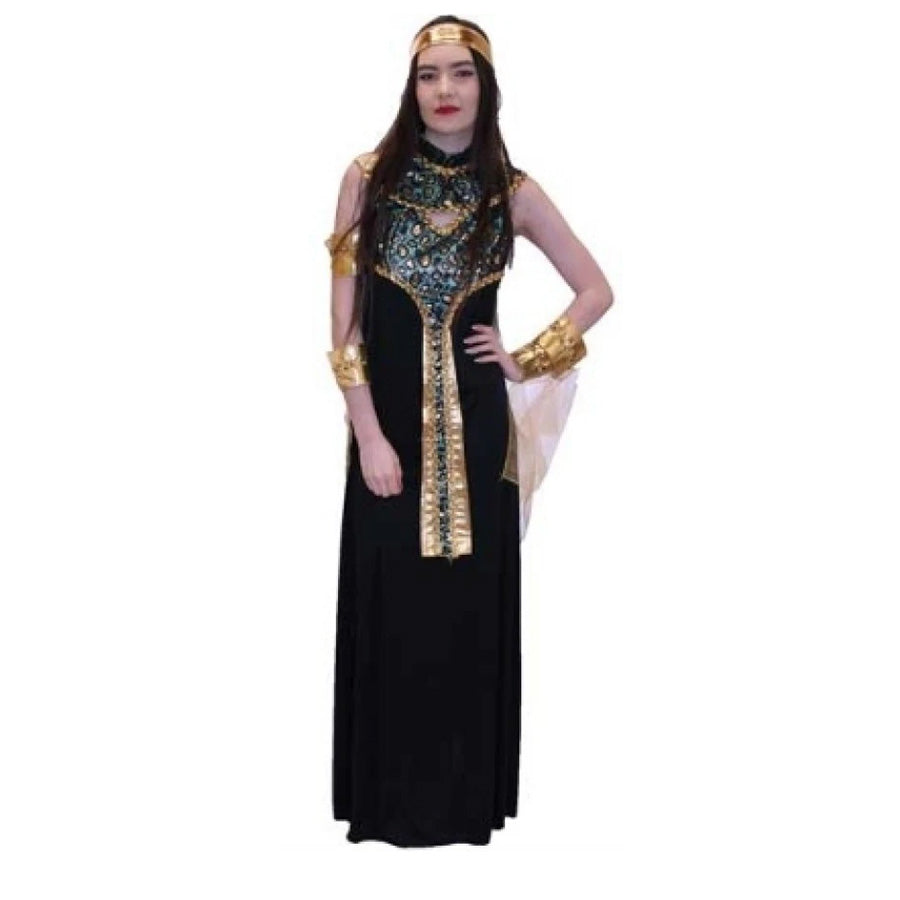 Black Eyptian Queen L with Headpiece cuffs and cape with armband