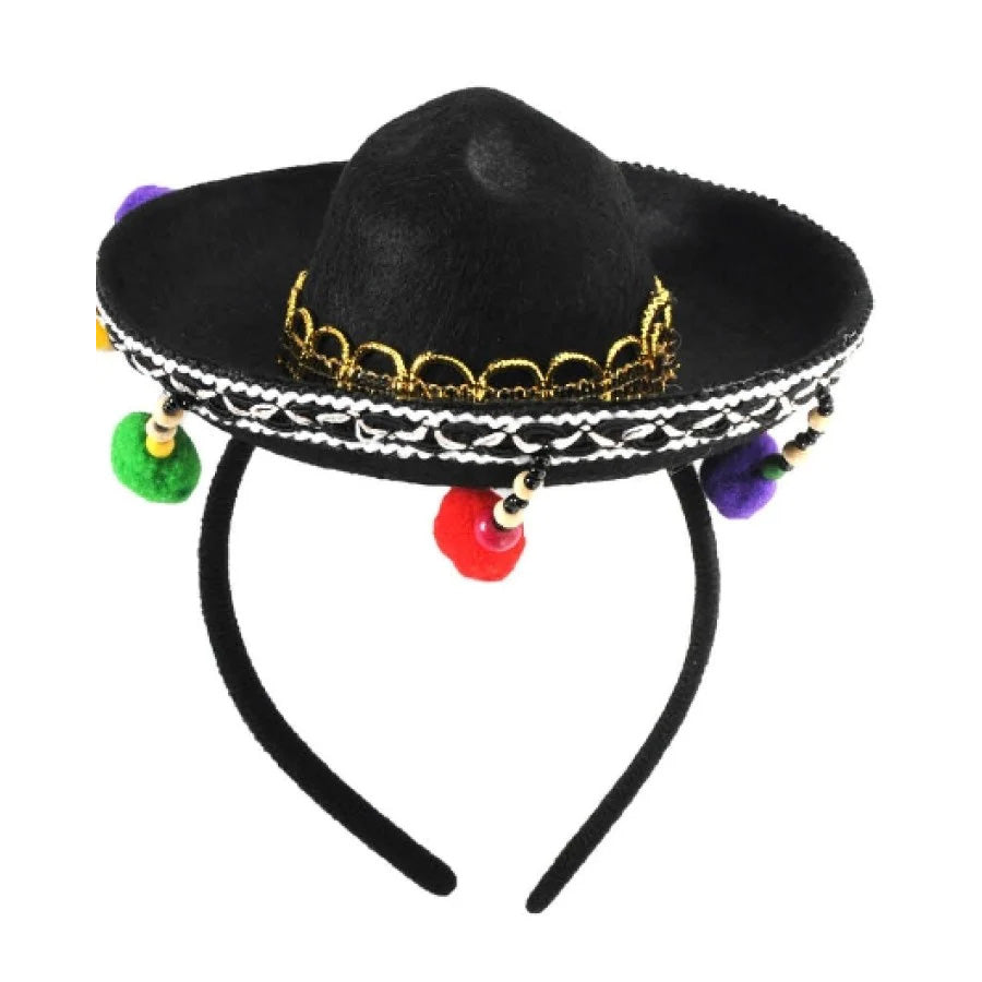 Black Sombrero Headband with POM POM