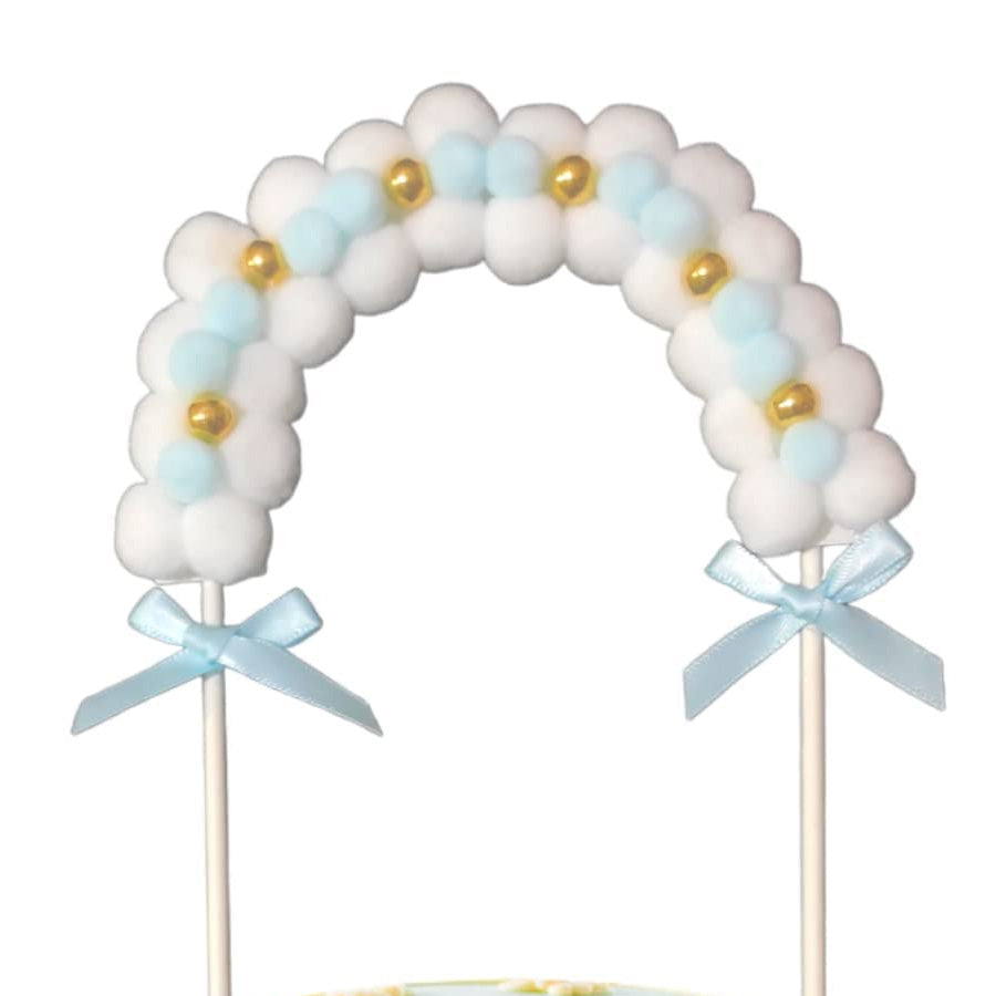 BLUE AND WHITE POM POM ARCH CAKE TOPPER-10X20CM