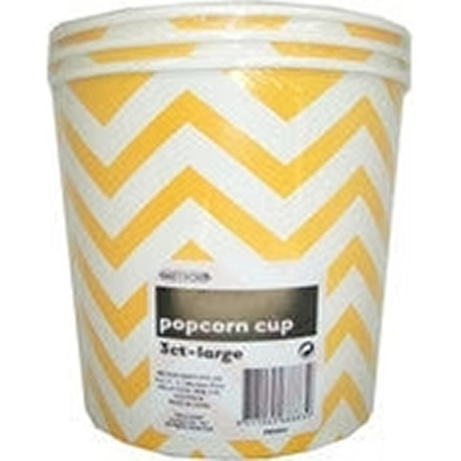 Chevron Sunflower Yellow 3 Paper Popcorn Cups - Large 2.5L (85oz) - H 160mm x W 180mm