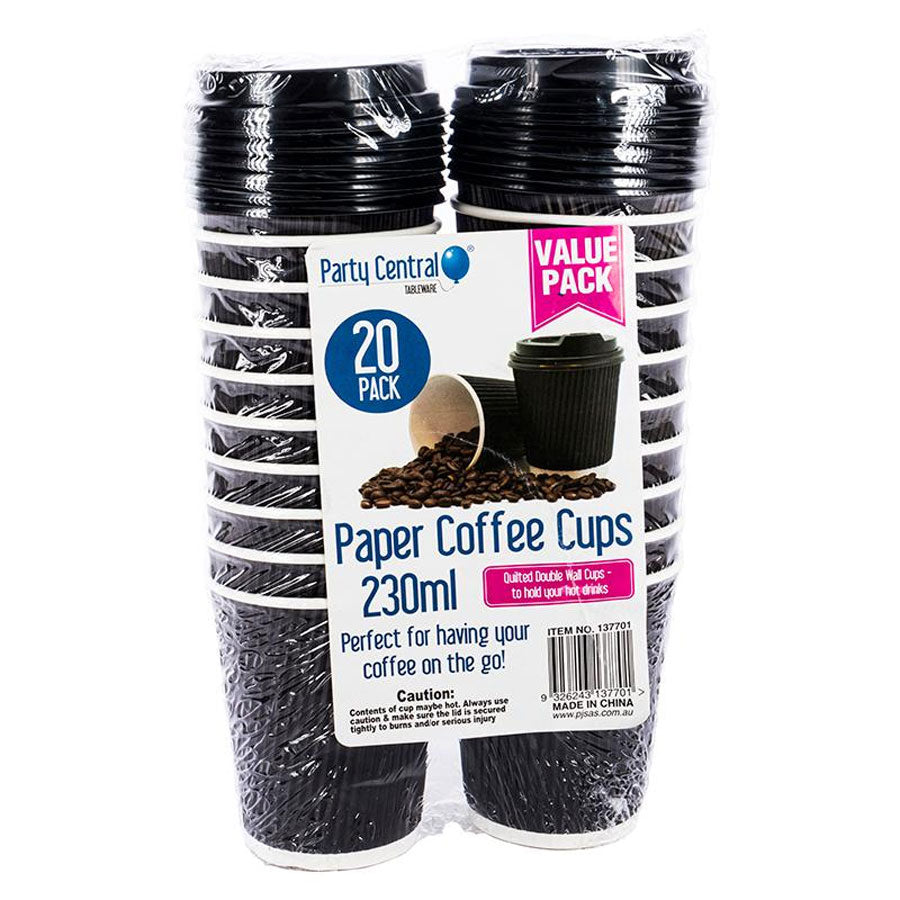 Drinkware Paper Cup Coffee Rippled With Lid 230ml 20pk