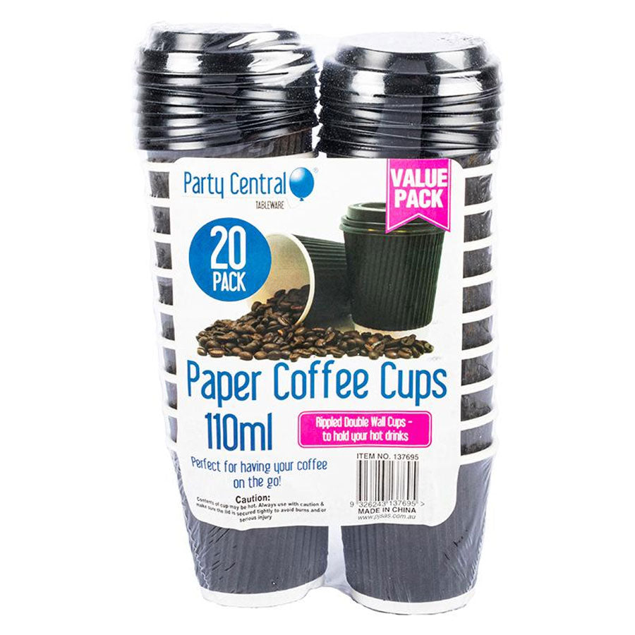 Drinkware Paper Cup Coffee Rippled With Lid 110ml 20pk