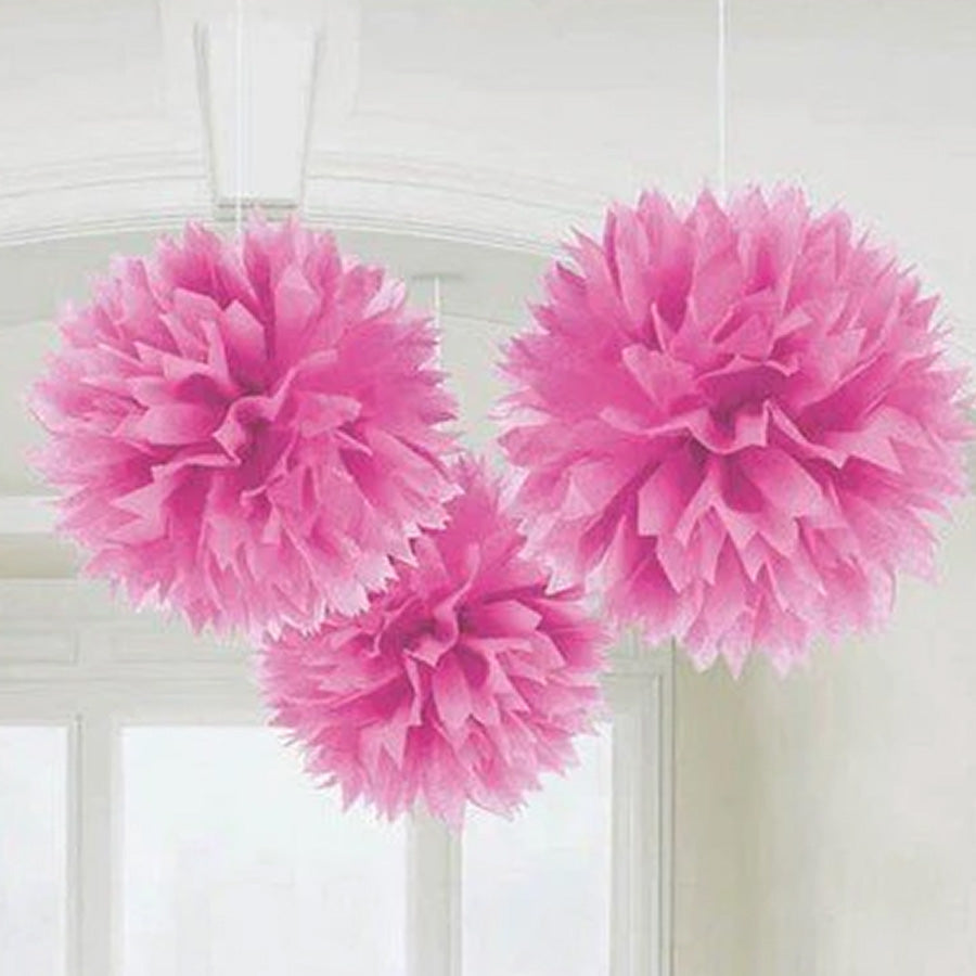 Fluffy Tissue Decorations - Bright Pink PK3