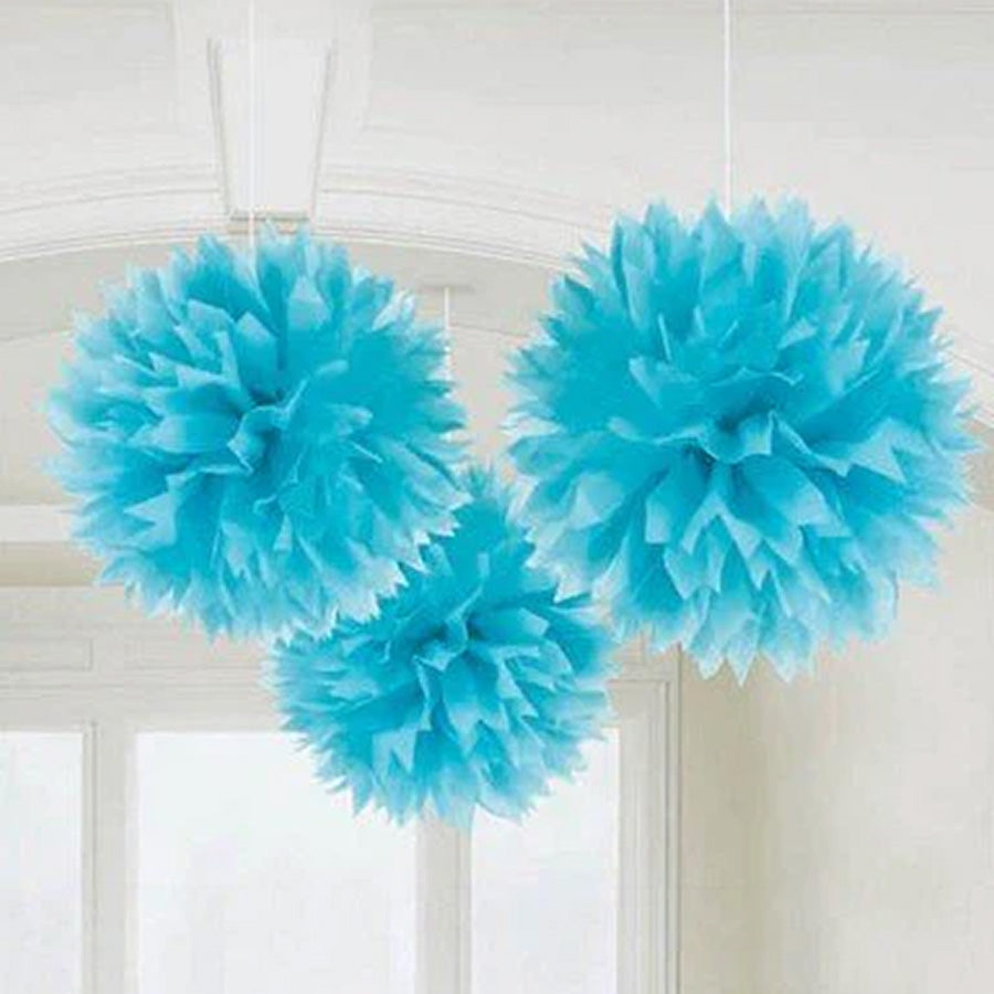 Fluffy Tissue Decorations - Caribbean Blue PK3