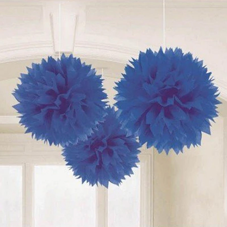 Fluffy Tissue Decorations - Royal Blue PK3