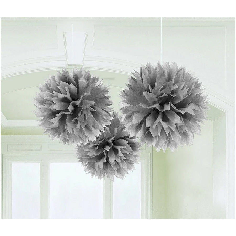 Fluffy Tissue Decorations - Silver PK3