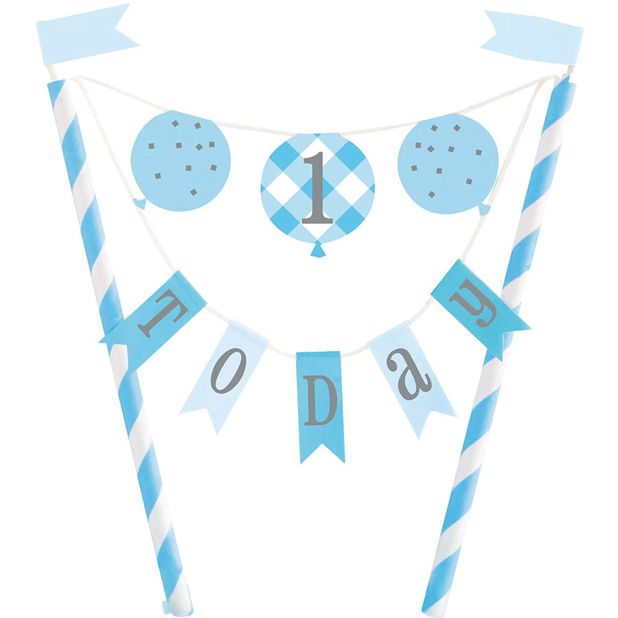 BLUE GNGHM 1STBDAY BUNTING C/TOPPER