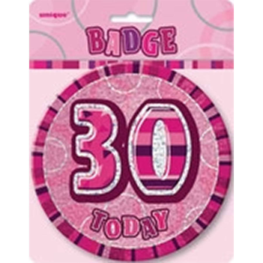 GLITZ PINK B'DAY BADGE - 30