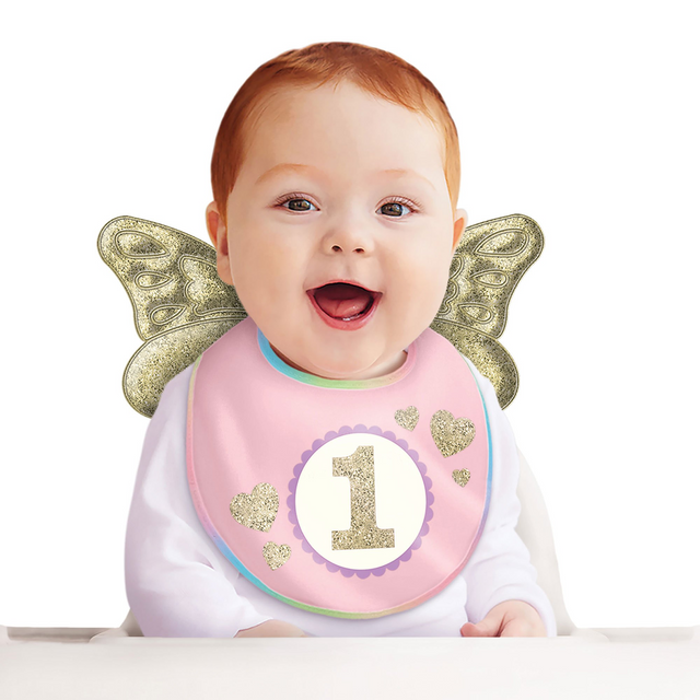 First Birthday Girl Bib w/ Wings