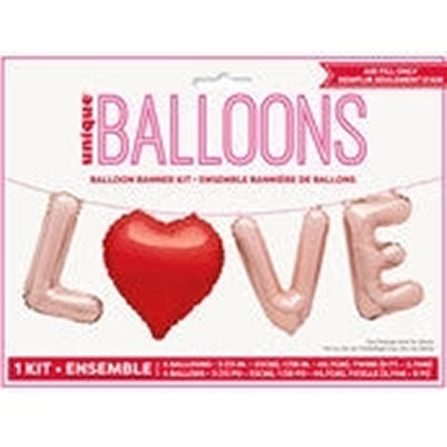 "Love" Rose Gold With Red Heart 33cm (13") Foil Letter Balloon Kit