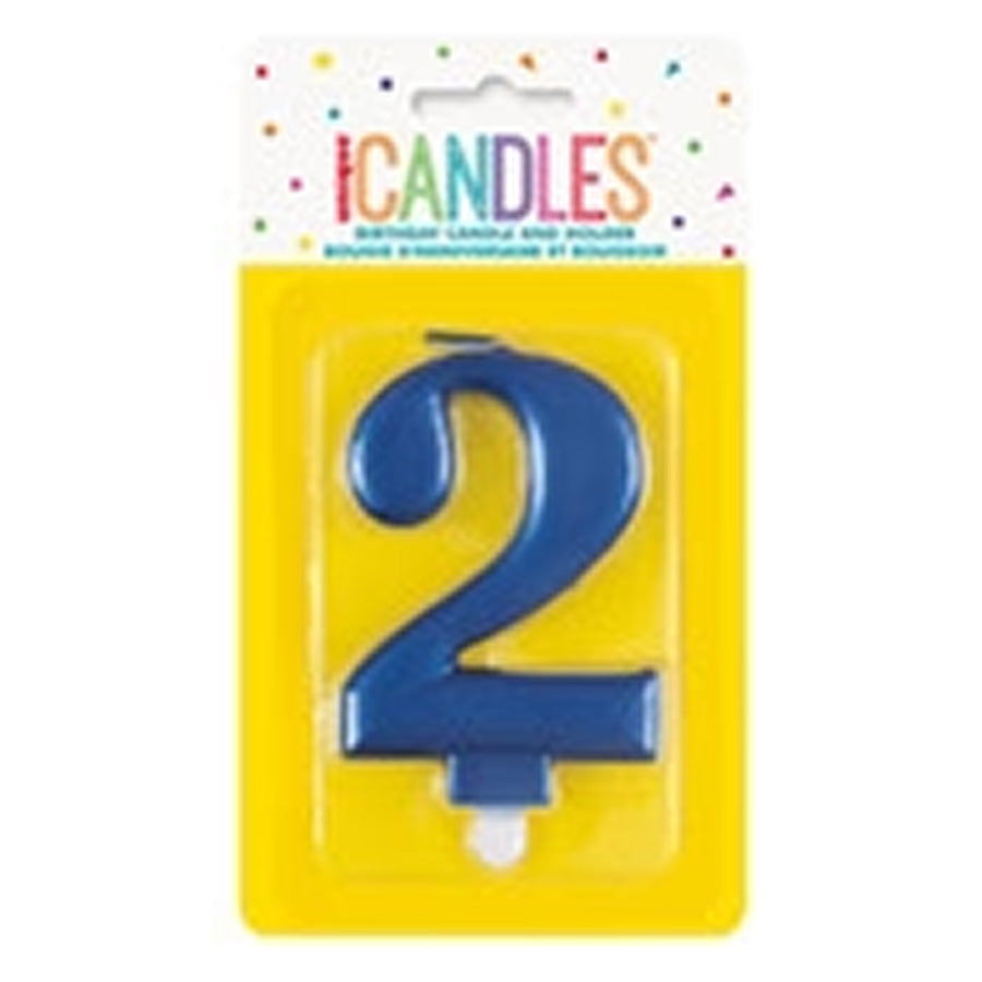 METALLIC BLUE B'DAY CANDLE - NUMBER 2