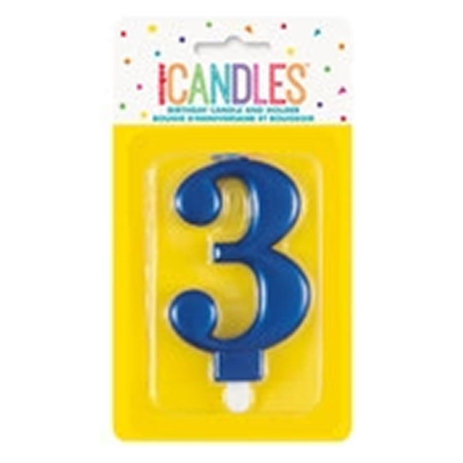 METALLIC BLUE B'DAY CANDLE - NUMBER 3