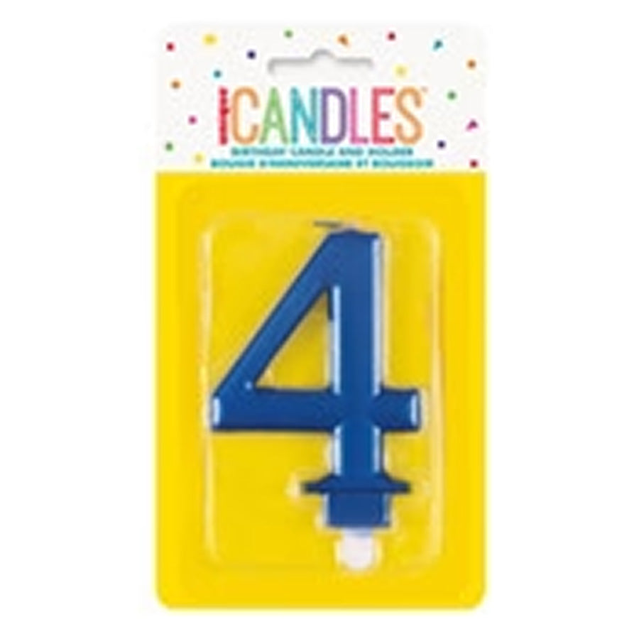 METALLIC BLUE B'DAY CANDLE - NUMBER 4