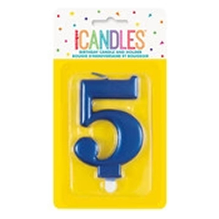 METALLIC BLUE B'DAY CANDLE - NUMBER 5