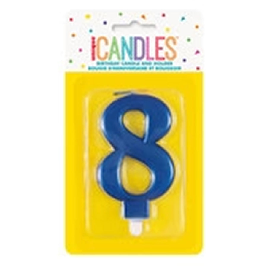 METALLIC BLUE B'DAY CANDLE - NUMBER 8