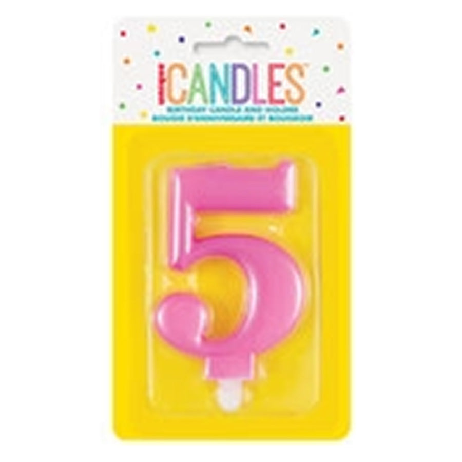 METALLIC PINK B'DAY CANDLE - NUMBER 5