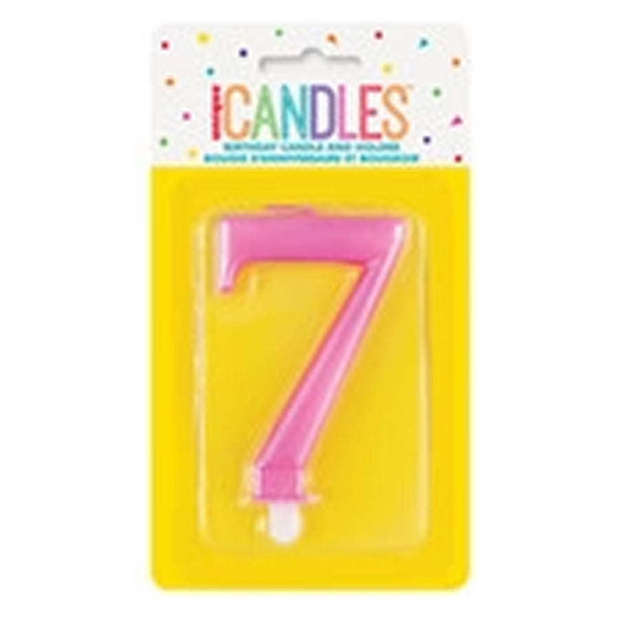 METALLIC PINK B'DAY CANDLE - NUMBER 7