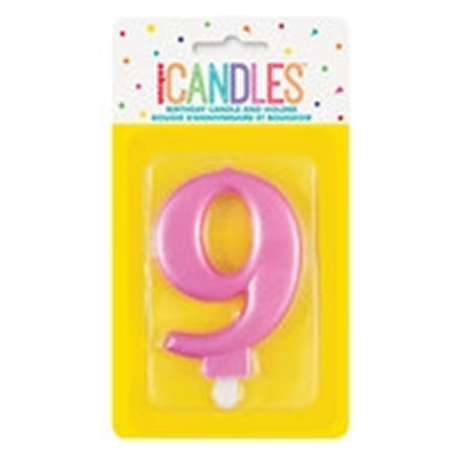 METALLIC PINK B'DAY CANDLE - NUMBER 9