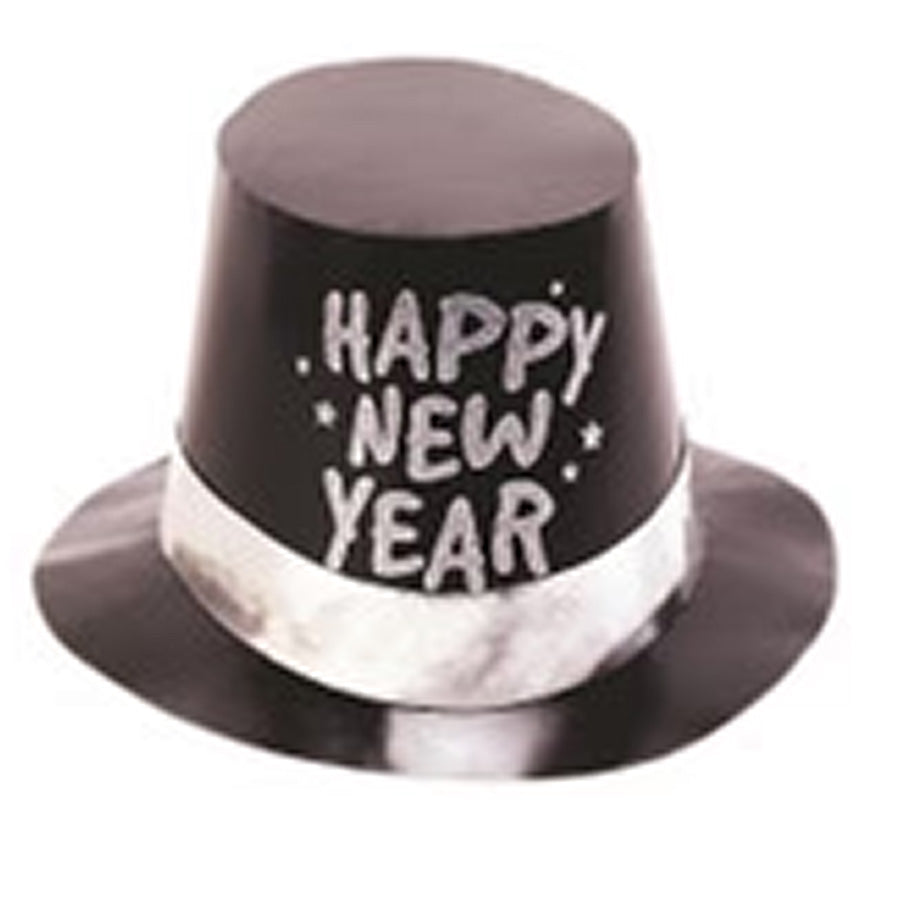 NEW YEAR'S PLASTIC BLACK GLITTER TOP HAT