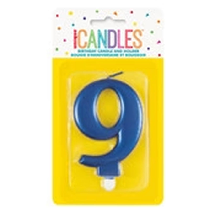 METALLIC BLUE B'DAY CANDLE - NUMBER 9