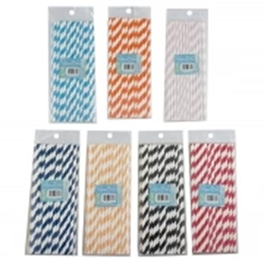 PAPER STRAWS pk25 STRIPES ASST COLS