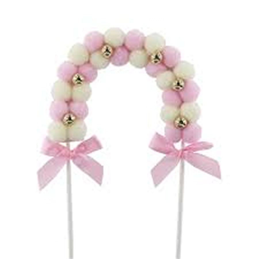 PINK AND WHITE POM POM ARCH CAKE TOPPER-10X20CM