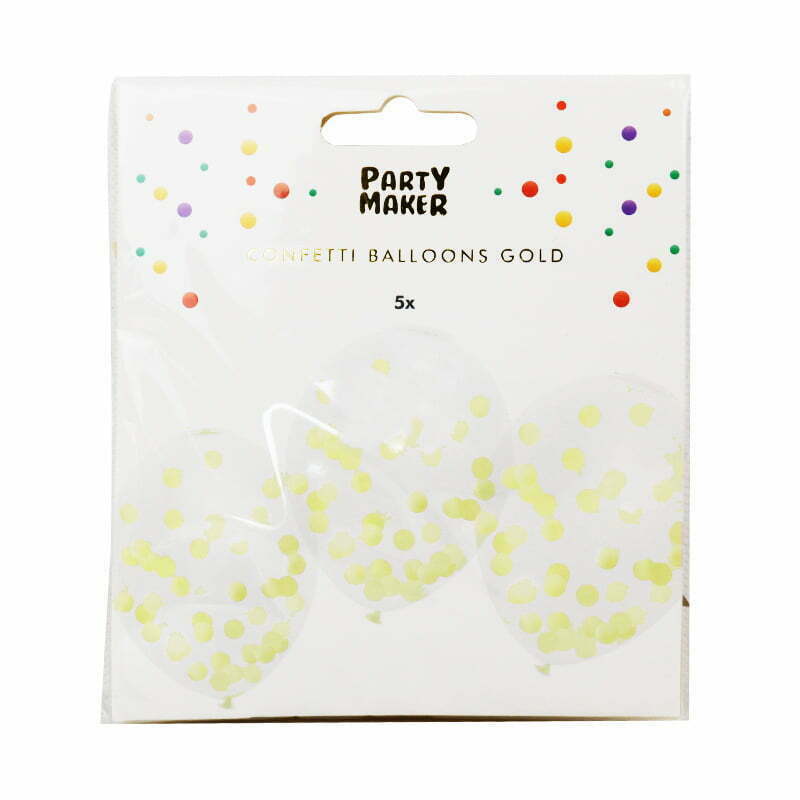 5 gold confetti balloons