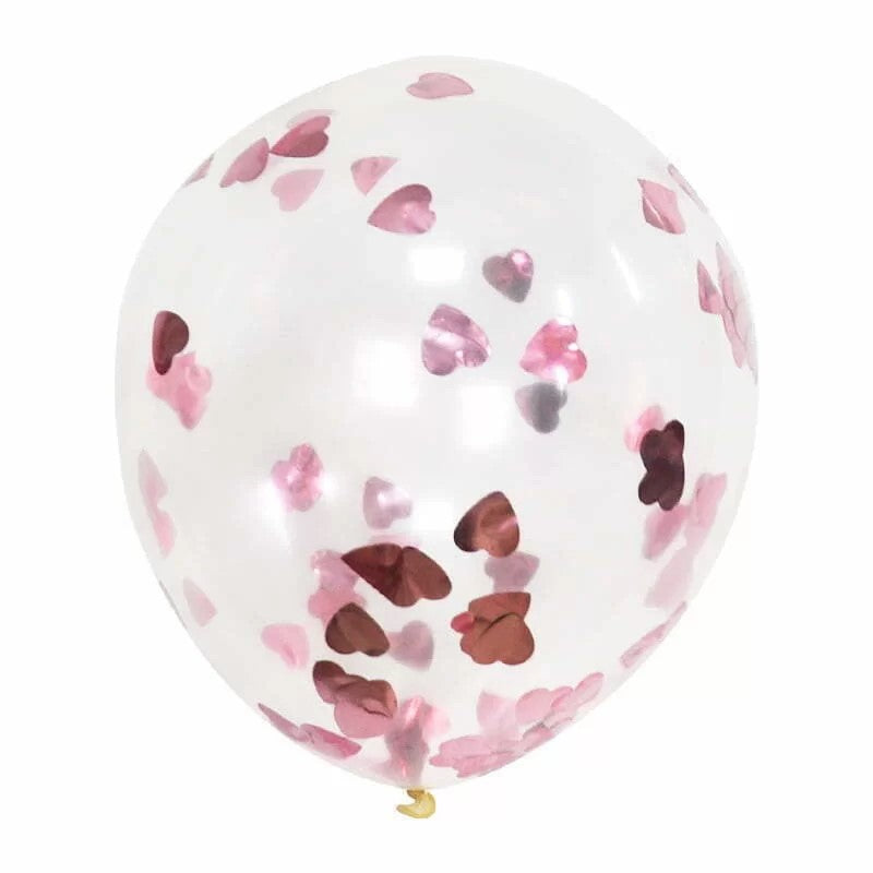 5 Heart Shaped Rose Gold Confetti Balloons