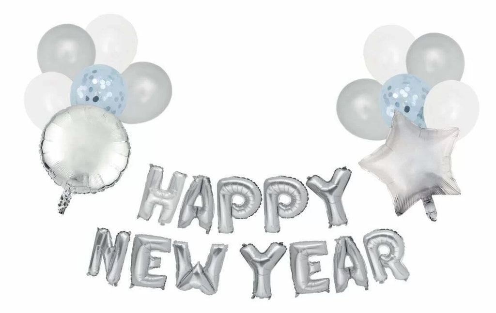 Happy New Year Balloon Set Silver