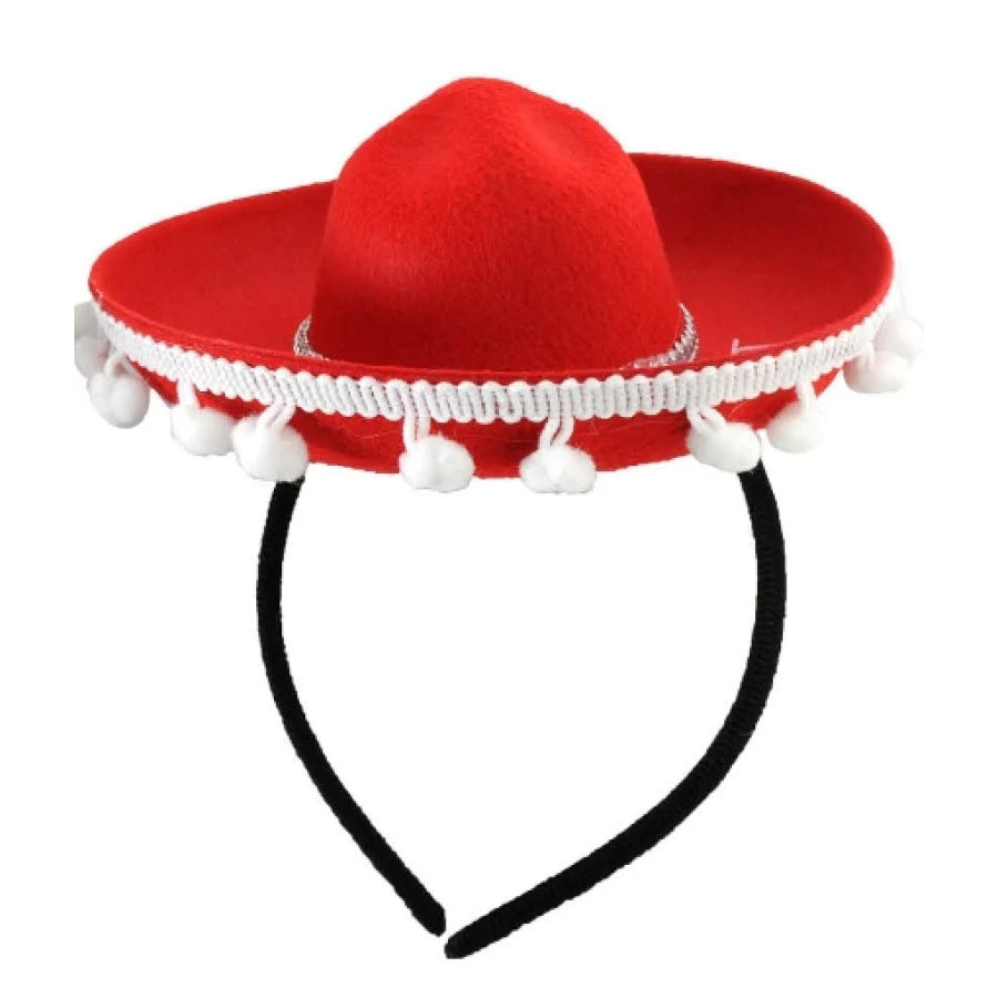 Red Sombrero Headband with POM POM