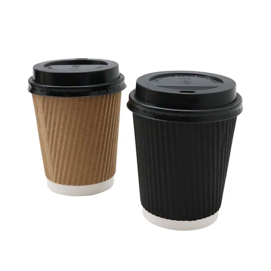 RIPPLE WALL COFFEE CUPS W/LIDS 12PK 280ML 2 ASSTD